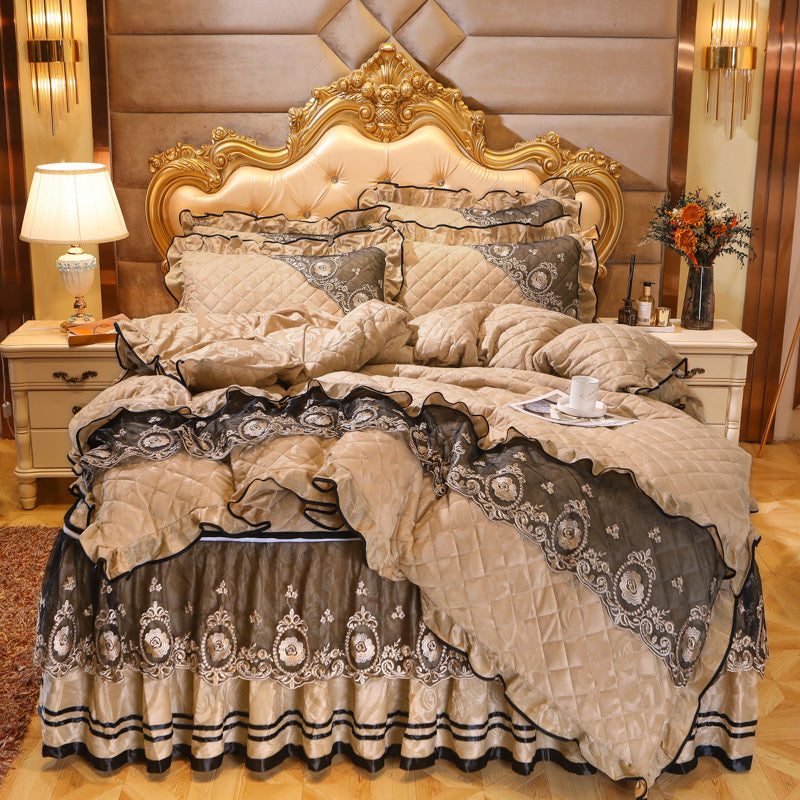 KTX-858835 Thick Velvet Lace Winter Quilted Four-Piece Bedding Set in Various Patterns