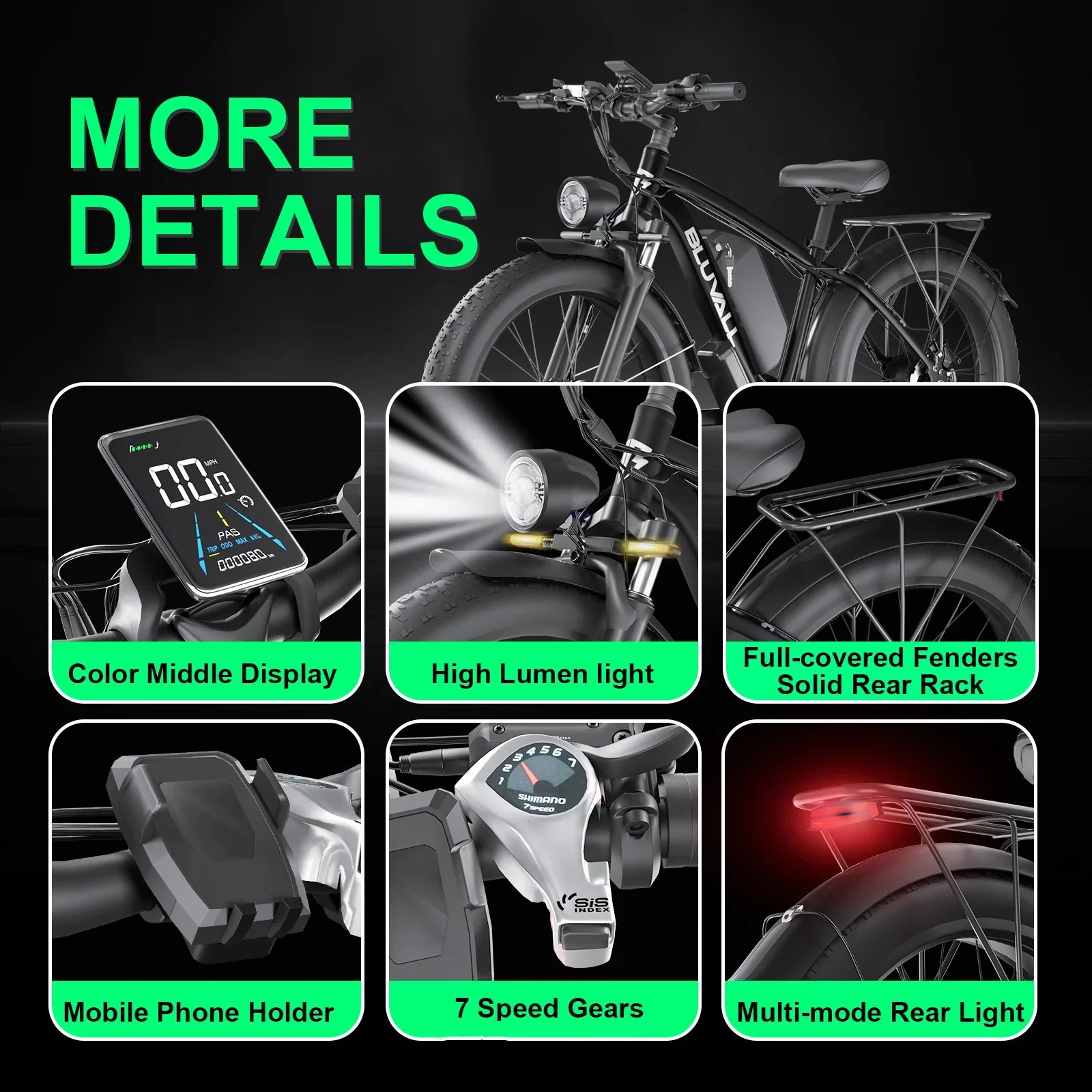 KTX-860371 48V 26" Electric Fat Tire Bike, 2000W Dual Motor, 7-Speed, Aluminum Alloy Frame, Hydraulic Disc Brakes, 40-60Km Range