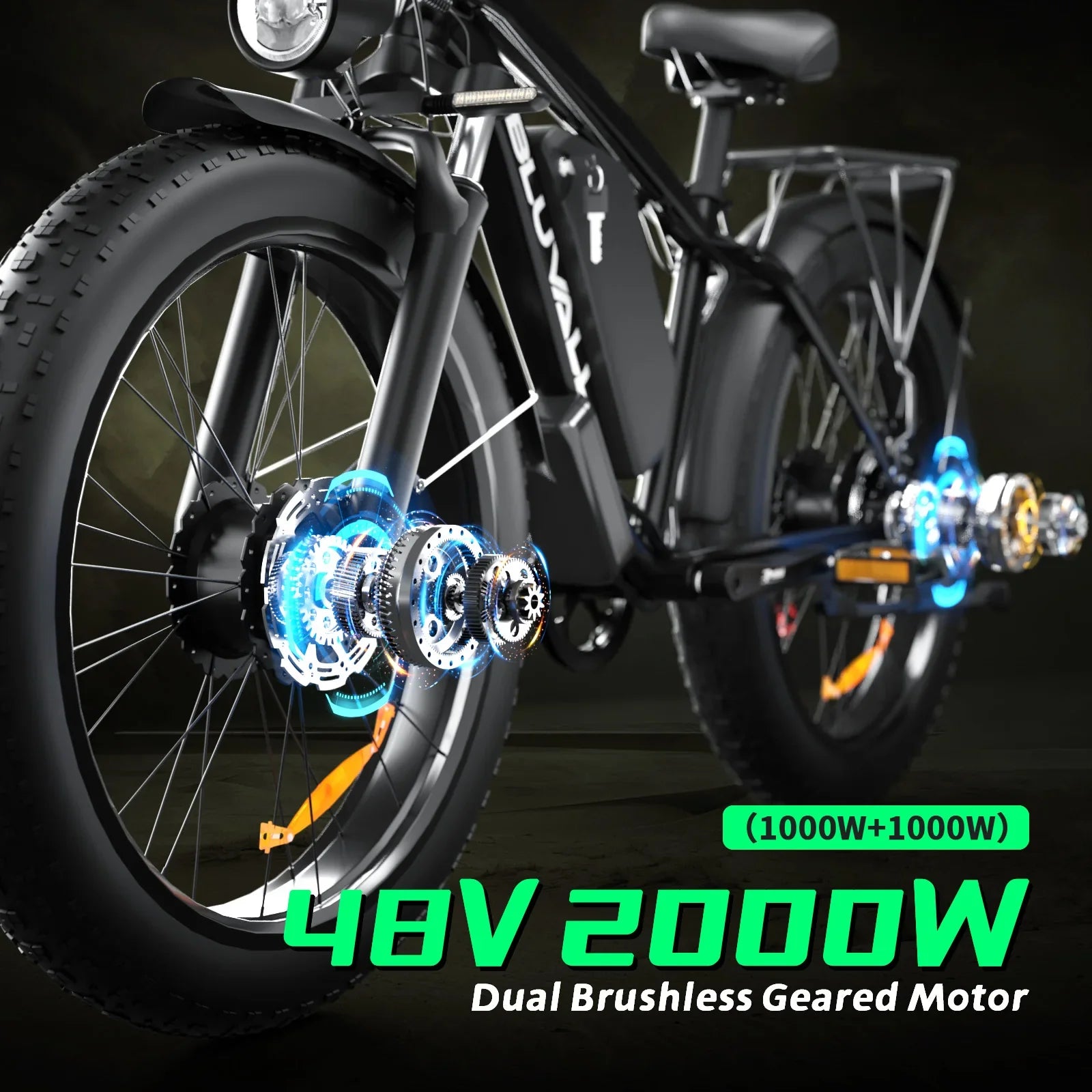 KTX-860371 48V 26" Electric Fat Tire Bike, 2000W Dual Motor, 7-Speed, Aluminum Alloy Frame, Hydraulic Disc Brakes, 40-60Km Range