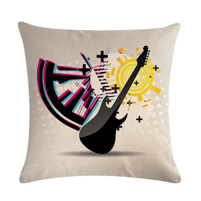 KTX-860499 Abstract Guitar Design Linen Cushion Cover - Modern 45x45cm Cotton Pillowcase