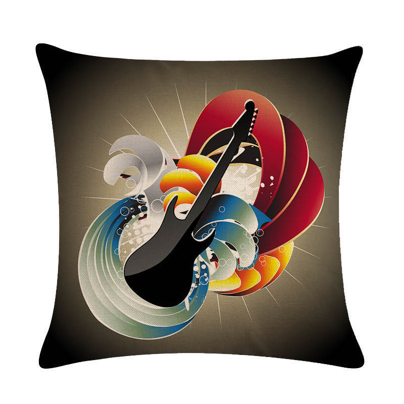 KTX-860499 Abstract Guitar Design Linen Cushion Cover - Modern 45x45cm Cotton Pillowcase