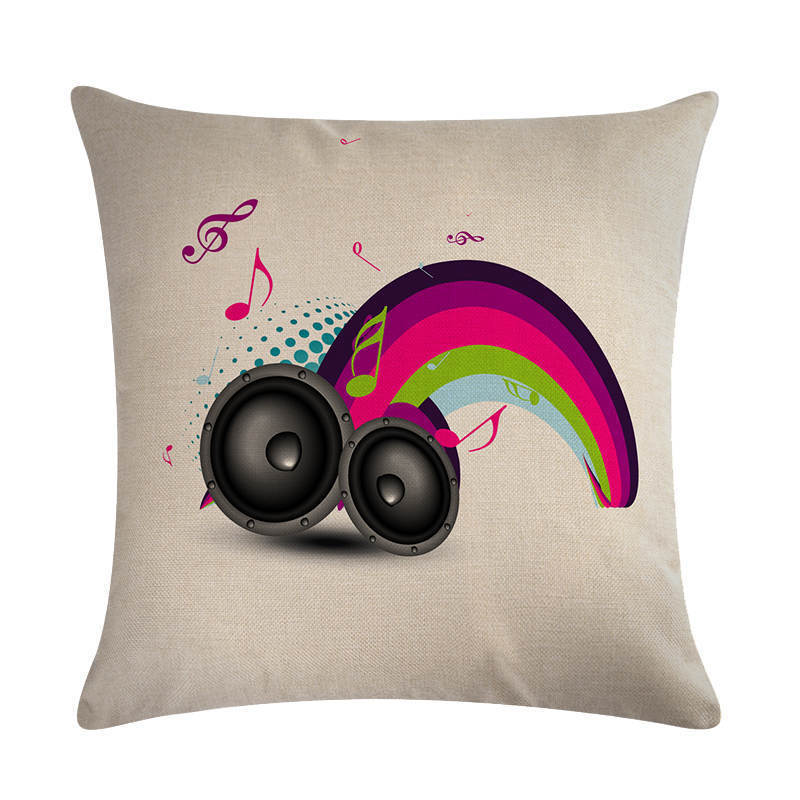 KTX-860499 Abstract Guitar Design Linen Cushion Cover - Modern 45x45cm Cotton Pillowcase