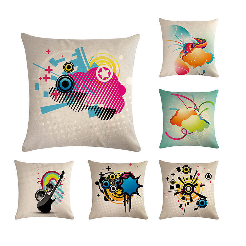 KTX-860499 Abstract Guitar Design Linen Cushion Cover - Modern 45x45cm Cotton Pillowcase