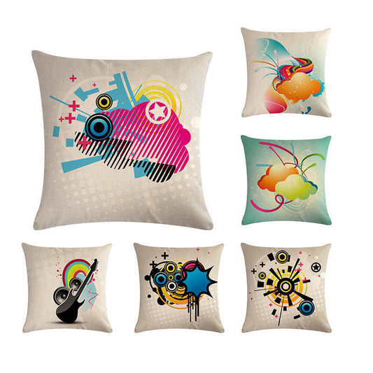 KTX-860499 Abstract Guitar Design Linen Cushion Cover - Modern 45x45cm Cotton Pillowcase