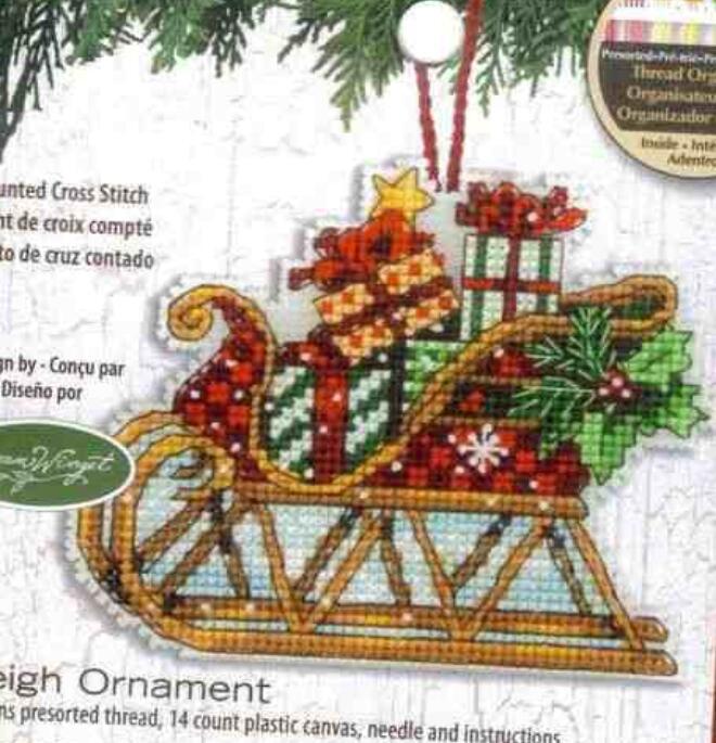 KTX-860499 Christmas Sleigh Cross Stitch Ornament Kit - 14ct, 48x60 Grid, Complete with Color Printing Design