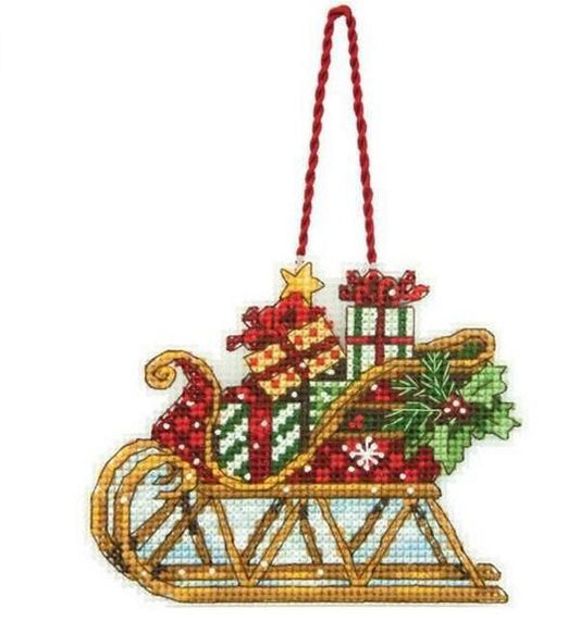 KTX-860499 Christmas Sleigh Cross Stitch Ornament Kit - 14ct, 48x60 Grid, Complete with Color Printing Design