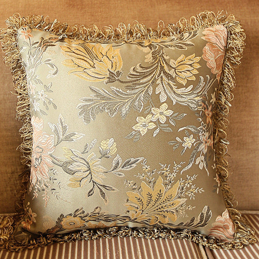 KTX-860627 European Style Tassel Pillow Cover - Plant and Flower Pattern, Various Colors and Sizes