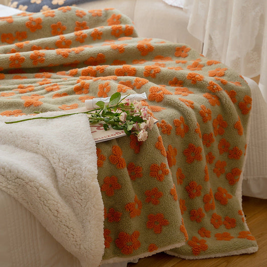 KTX-860819 Vintage Floral Jacquard Cashmere Blanket for Autumn and Winter, 110x140cm and 150x200cm Options, Warm Coral Design in Navy, Orange, and Green