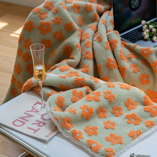 KTX-860819 Vintage Floral Jacquard Cashmere Blanket for Autumn and Winter, 110x140cm and 150x200cm Options, Warm Coral Design in Navy, Orange, and Green