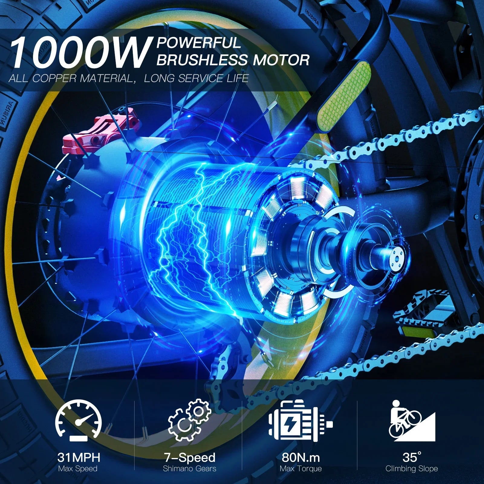 KTX-861523 Electric Off-Road E-Bike with 72V 3000W Motor, 20 Inch Wheels, 7 Speed Gears and Long Range Battery