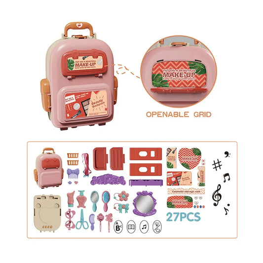 KTX-862803 3-in-1 Fashion Backpack Beauty Dresser Table & Makeup Playset for Kids