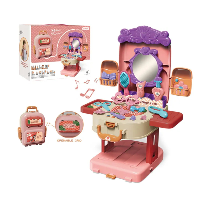 KTX-862803 3-in-1 Fashion Backpack Beauty Dresser Table & Makeup Playset for Kids