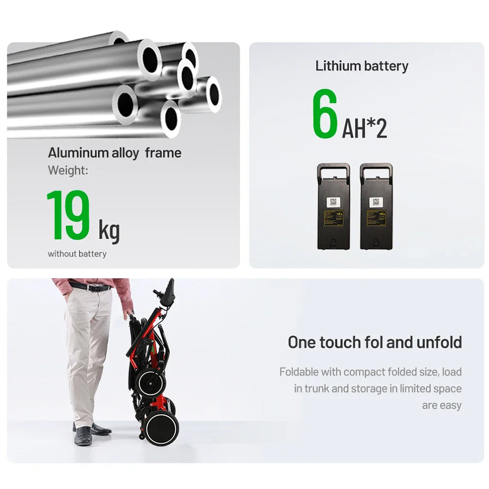 KTX-862995 Portable Remote Control Electric Wheelchair, Aluminum Alloy, 20km Range, 120kg Load Capacity, Intelligent Controller