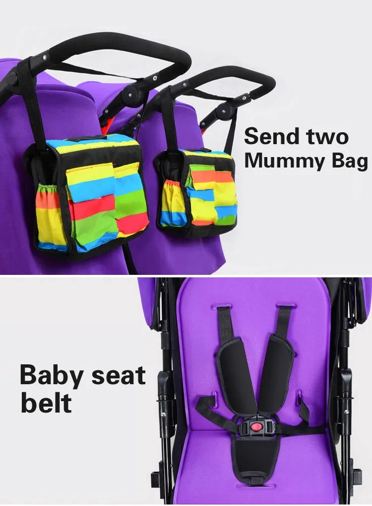 KTX-863315 Twin Baby Stroller in Pink and Blue with Removable Sun Canopy and Multi-Position Recline