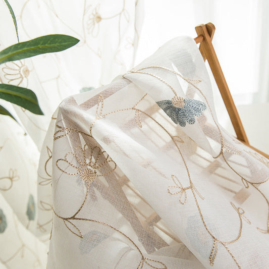 KTX-863827 Garden Embroidered Polyester-Linen Window Screen