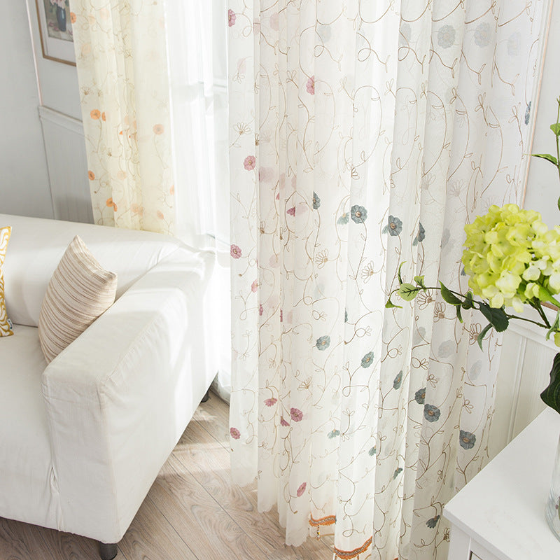 KTX-863827 Garden Embroidered Polyester-Linen Window Screen