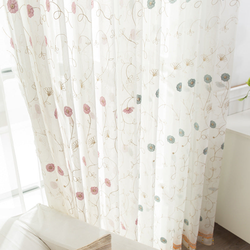 KTX-863827 Garden Embroidered Polyester-Linen Window Screen