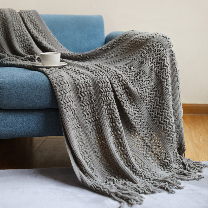 KTX-864083 Modern Striped Knitted Sofa Blanket in Polyacrylonitrile Fiber, 127x152+10CM
