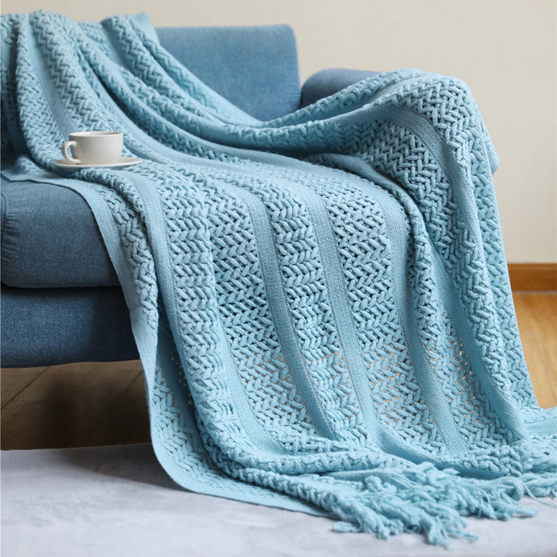KTX-864083 Modern Striped Knitted Sofa Blanket in Polyacrylonitrile Fiber, 127x152+10CM