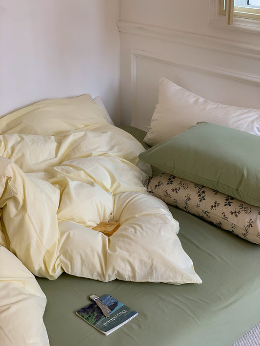 KTX-864595 Cotton Plain Color Cottage Bedding Set - Multiple Sizes Available