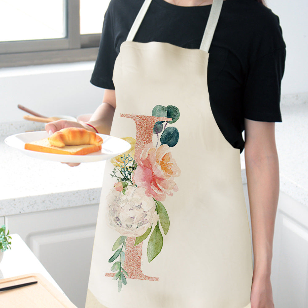 KTX-865107 Sleeveless Antifouling Apron in Cotton and Linen with Letter Patterns - One Size
