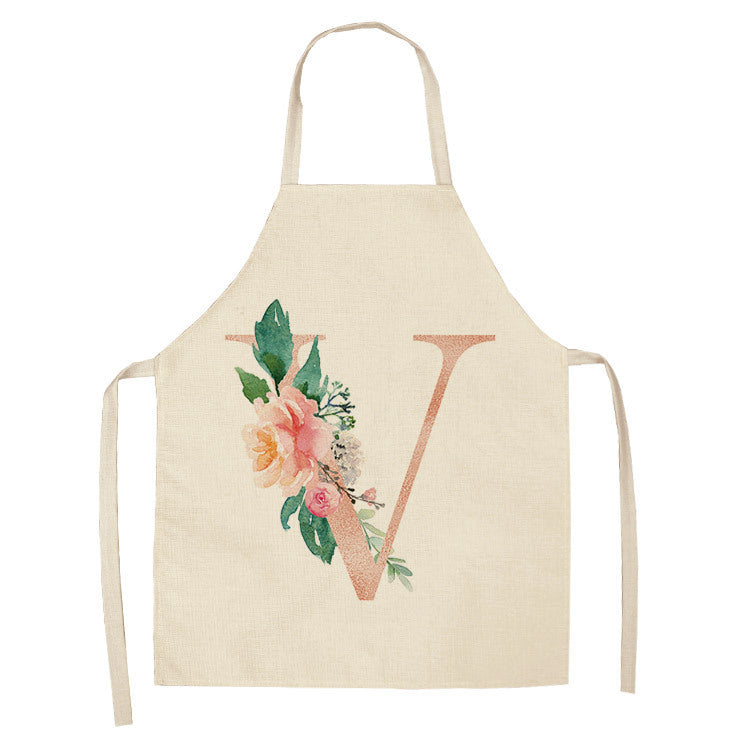 KTX-865107 Sleeveless Antifouling Apron in Cotton and Linen with Letter Patterns - One Size