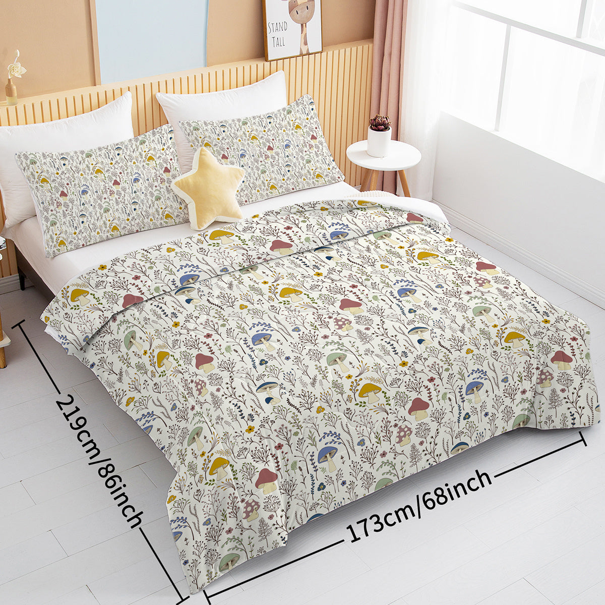 KTX-866259 Mushroom Print Microfiber Comforter Set with Shams - Twin, Full, Queen, King Sizes Available