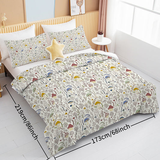 KTX-866259 Mushroom Print Microfiber Comforter Set with Shams - Twin, Full, Queen, King Sizes Available