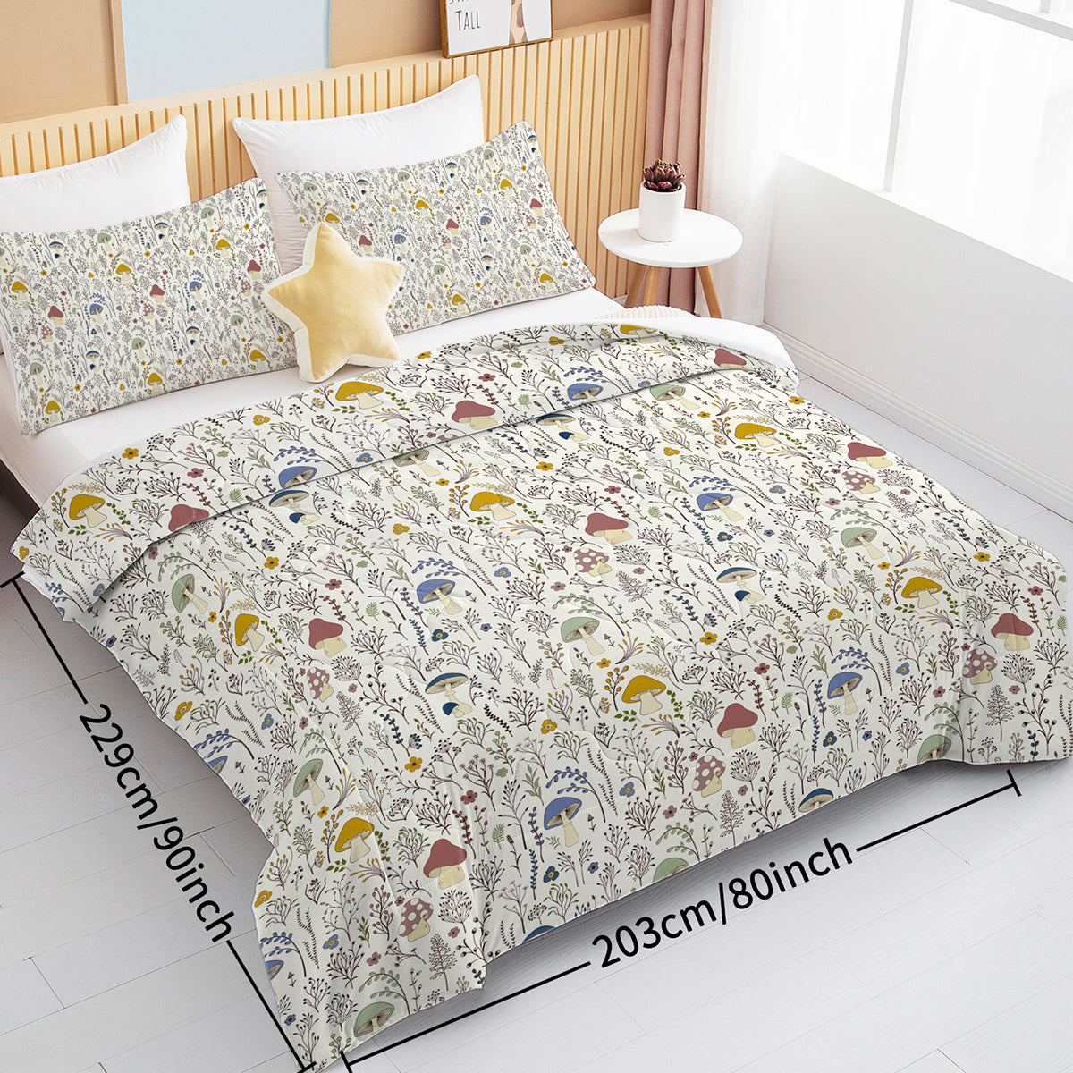 KTX-866259 Mushroom Print Microfiber Comforter Set with Shams - Twin, Full, Queen, King Sizes Available