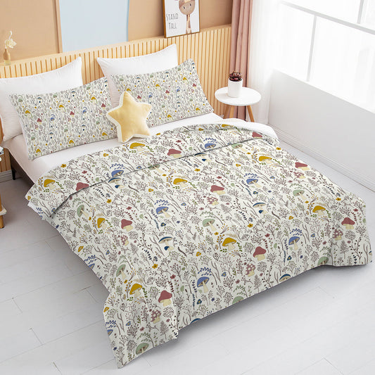 KTX-866259 Mushroom Print Microfiber Comforter Set with Shams - Twin, Full, Queen, King Sizes Available