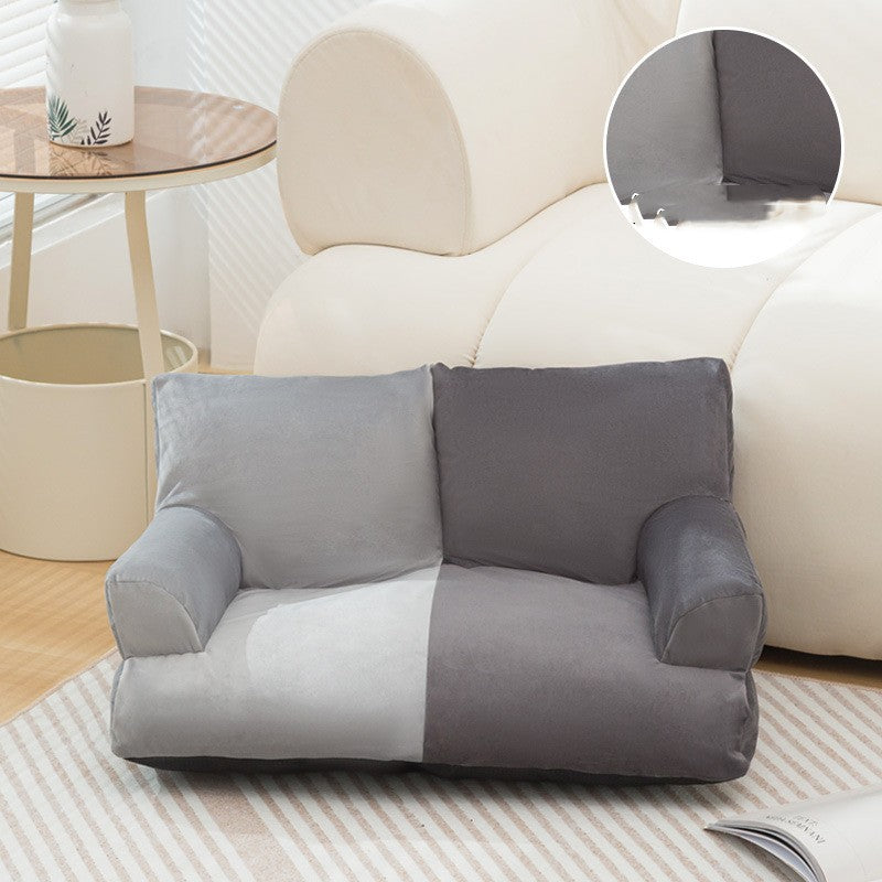 KTX-867859 Navy Blue and Beige Double Stitch Pet Sofa with High Backrest for Comfortable Rest