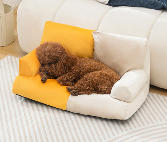 KTX-867859 Navy Blue and Beige Double Stitch Pet Sofa with High Backrest for Comfortable Rest