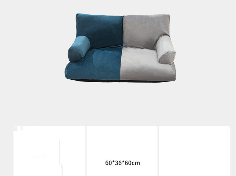 KTX-867859 Navy Blue and Beige Double Stitch Pet Sofa with High Backrest for Comfortable Rest