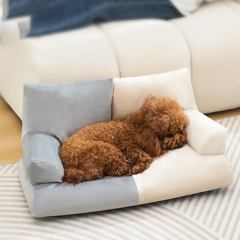 KTX-867859 Navy Blue and Beige Double Stitch Pet Sofa with High Backrest for Comfortable Rest