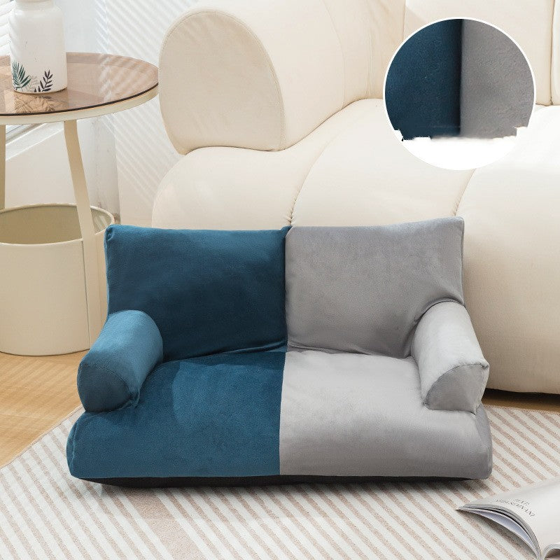 KTX-867859 Navy Blue and Beige Double Stitch Pet Sofa with High Backrest for Comfortable Rest