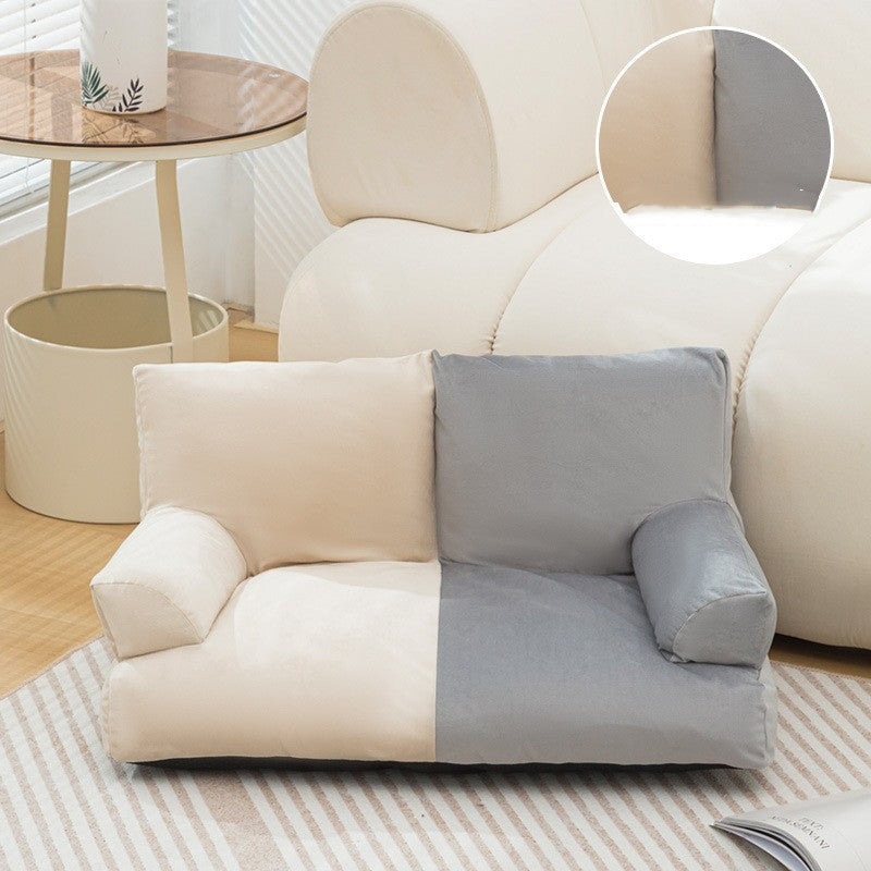 KTX-867859 Navy Blue and Beige Double Stitch Pet Sofa with High Backrest for Comfortable Rest