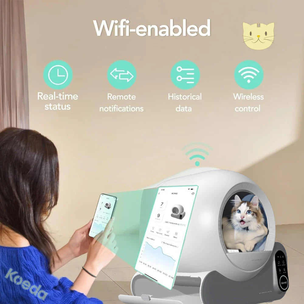 KTX-867859 Smart Cat Litter Box with Automatic Cleaning and Wi-Fi App Control, 70L Capacity