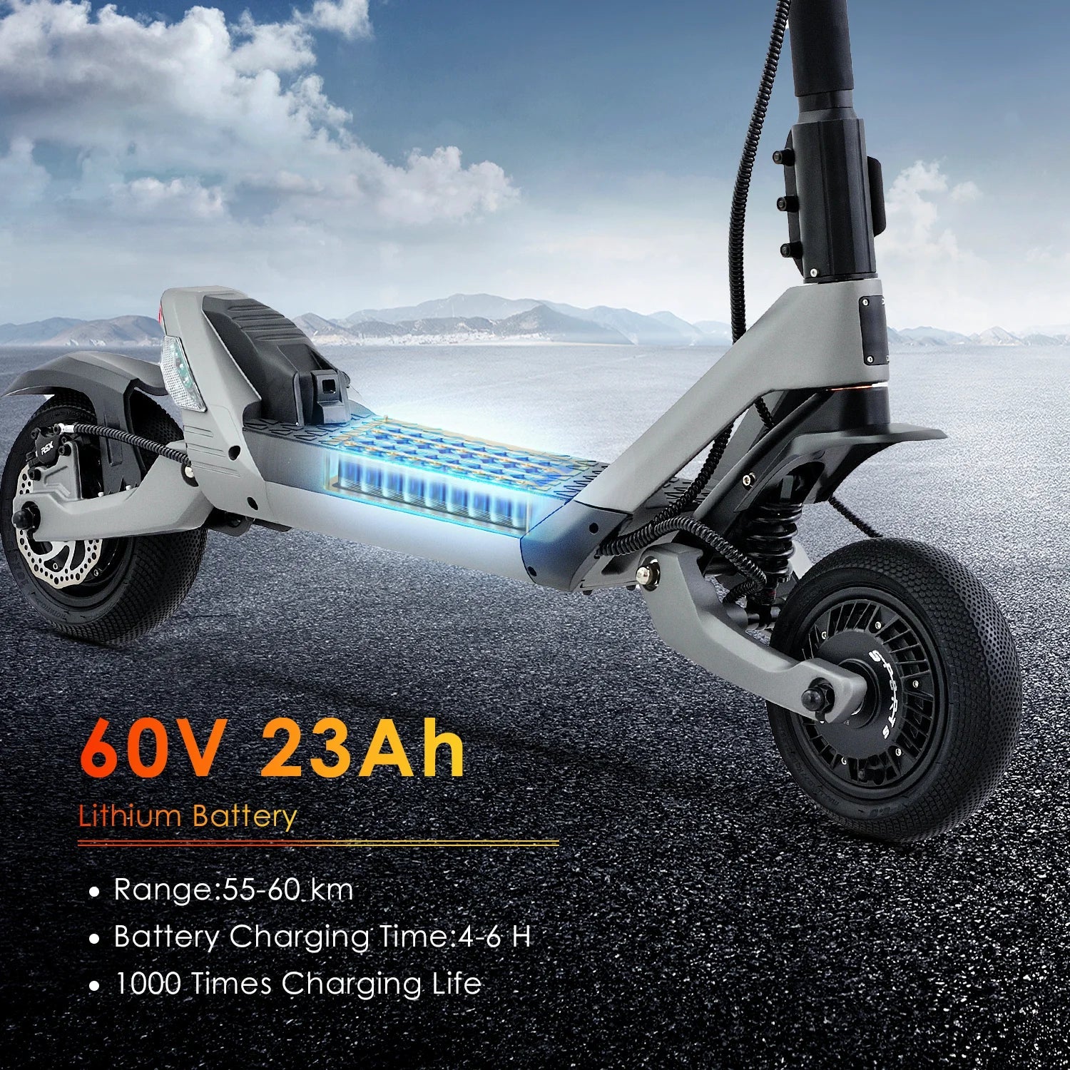KTX-867923 60V Electric Scooter with Foldable Aluminum Frame, 3200W Dual Drive, 10-Inch Off-Road Tires and LED Display