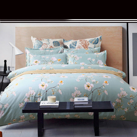 KTX-868499 Pastoral Green Plant Flowers Single Bed Sheet Duvet Cover, 120x150cm, Acetate Fiber