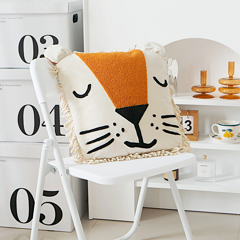 KTX-868627 Modern Minimalist Lion Pillow Cover - Animal Head Design, 45 x 45 cm, Available in Yellow, White, and Slender Dog Styles