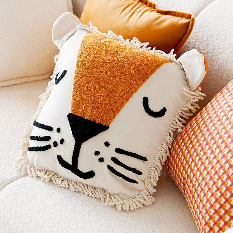 KTX-868627 Modern Minimalist Lion Pillow Cover - Animal Head Design, 45 x 45 cm, Available in Yellow, White, and Slender Dog Styles