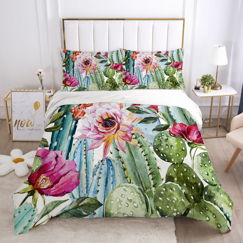 KTX-870035 Nordic Spring Green Leaf Bedding Set - Quilt Cover with Pillowcases in Various Sizes