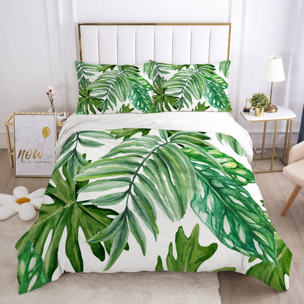 KTX-870035 Nordic Spring Green Leaf Bedding Set - Quilt Cover with Pillowcases in Various Sizes