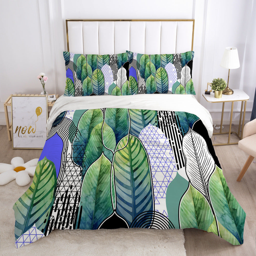 KTX-870035 Nordic Spring Green Leaf Bedding Set - Quilt Cover with Pillowcases in Various Sizes