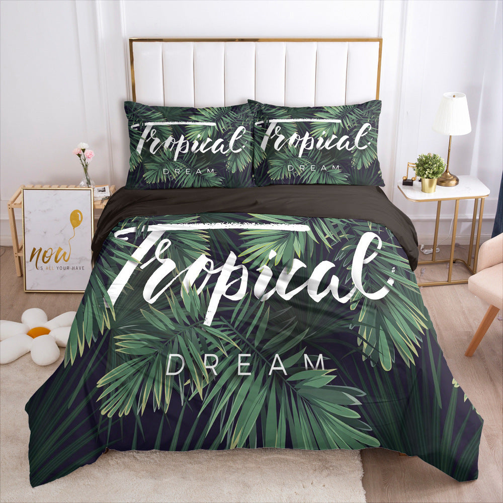 KTX-870035 Nordic Spring Green Leaf Bedding Set - Quilt Cover with Pillowcases in Various Sizes