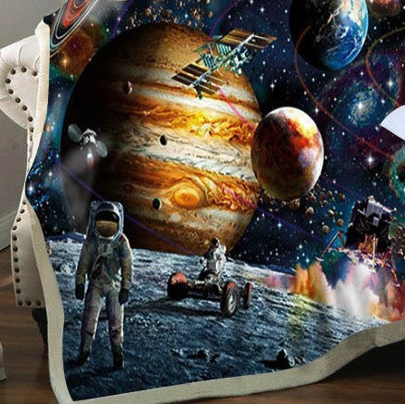 KTX-870803 Plush Sloth Blanket for Bed - Cartoon Animal Sherpa Fleece and Soft Crystal Velvet, Outer Space Design