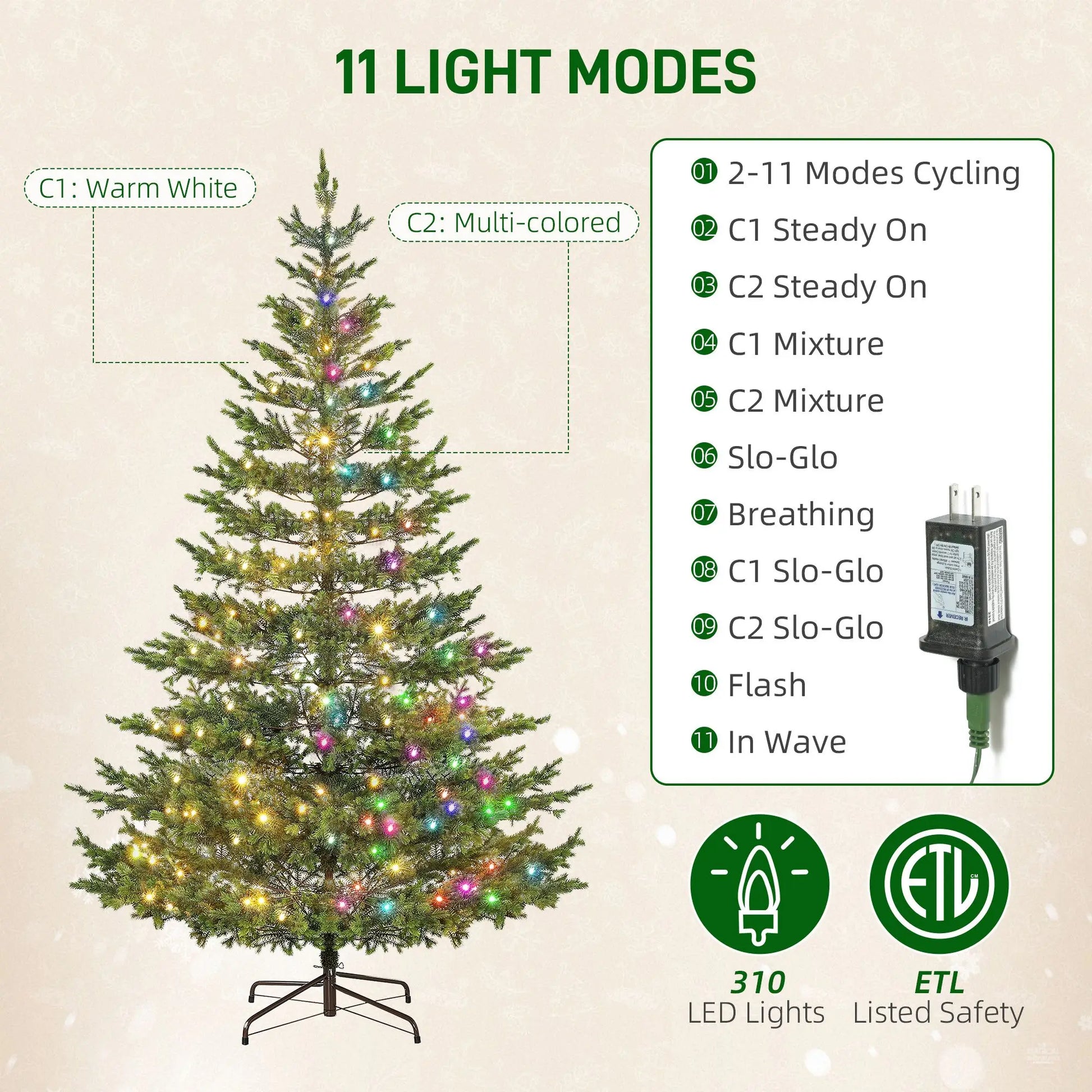 KTX-871635 9ft Sparse Cedar Artificial Christmas Tree with LED Lights, 4306 Tips, and Stand for Holiday Decor