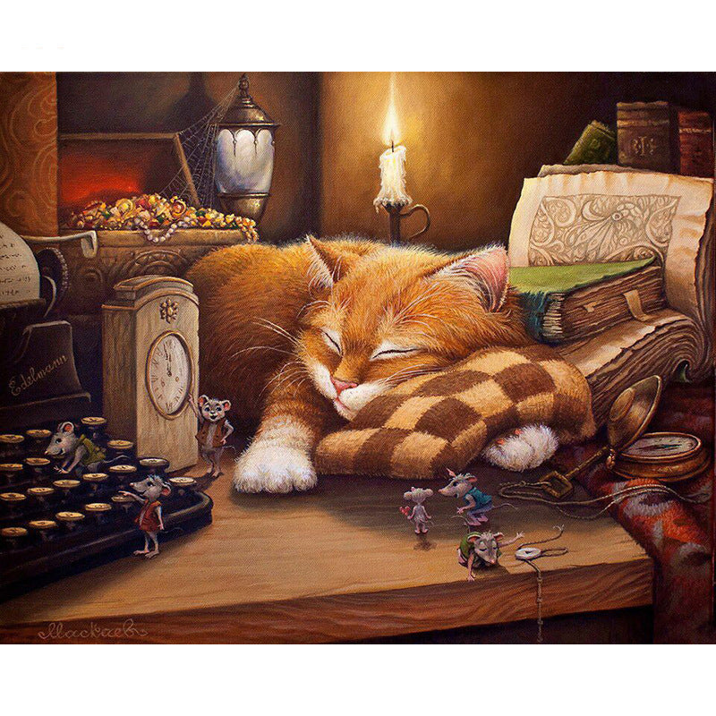 KTX-873107 Sleepy Cat Acrylic Paint By Numbers Kit for Home Wall Art Decor