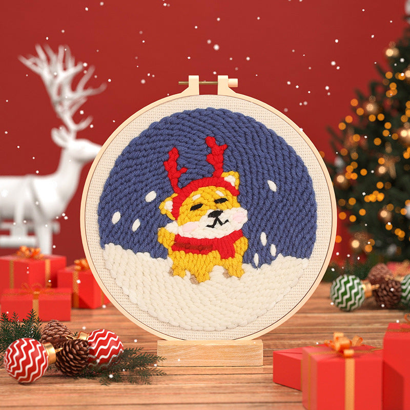 KTX-873171 Beginners' Christmas Poke Embroidery Material Package with Cartoon Patterns and Tools