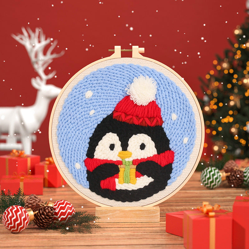 KTX-873171 Beginners' Christmas Poke Embroidery Material Package with Cartoon Patterns and Tools